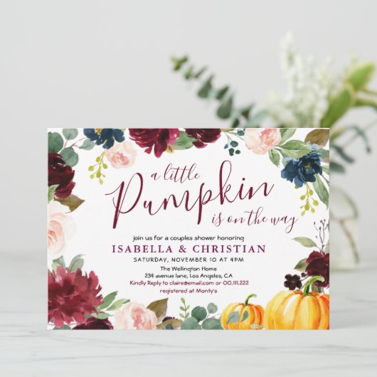 Invitation Petite douche à fleurs citrouilles (Debout devant)