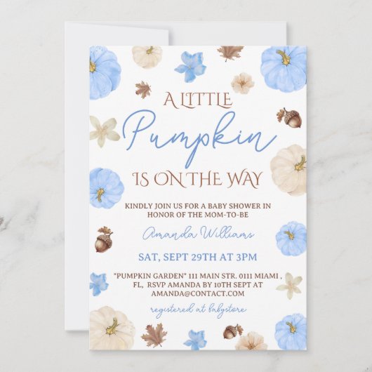 Invitation petite douche bébé citrouille (Devant)