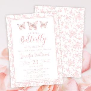 Invitation Petite douche de bébé fille florale papillon rose