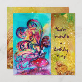 Invitation PETITE ELF DE CHAMPIGNONS, rose jaune bleu étincel (Devant / Derrière)