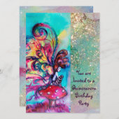 Invitation PETITE ELF DE CHAMPIGNONS, rose jaune bleu étincel (Devant / Derrière)