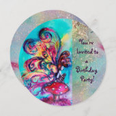 Invitation PETITE ELF DE CHAMPIGNONS, rose jaune bleu étincel (Devant / Derrière)