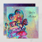 Invitation PETITE ELF DE CHAMPIGNONS, rose jaune bleu étincel (Devant / Derrière)