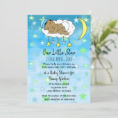 Invitation Petite ethnie Bébé Bleu étoiles et lunes garçons (Debout devant)