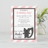 Invitation Petite étincelante rose rayures Skunk premier anni (Debout devant)