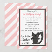 Invitation Petite étincelante rose rayures Skunk premier anni (Devant / Derrière)