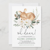 Invitation Petite Faune | Baby shower floral blanc de cerf de (Devant)