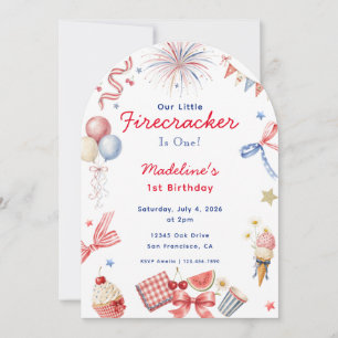 Invitation Petite Fée d'Artifice Fille du 14 Juillet 1er Anni