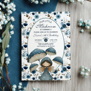 Invitation Petite Fée de champignons Bleu pour enfants fête d