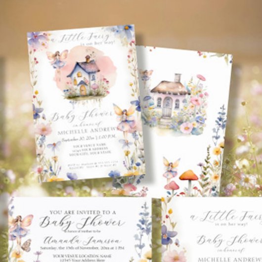 Invitation Petite fée enchantée sur le chemin Rose fille bébé