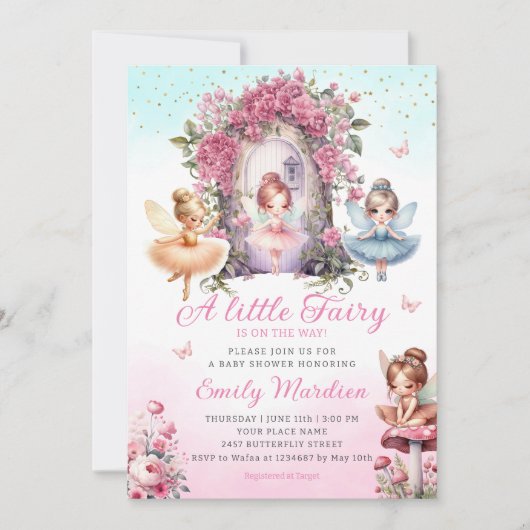 Invitation Petite Fée fille Baby shower Boho Pink Flower (Devant)