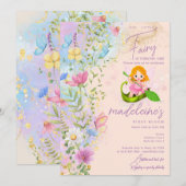 Invitation Petite fée Fleur sauvage magique fille 1er anniver (Devant / Derrière)