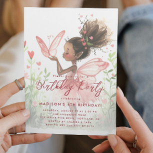 Invitation Petite Fée Noire Ballerina fête d'anniversaire