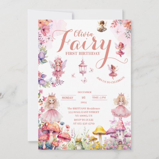 Invitation petite fée princesse première Fairytale anniversai (Devant)