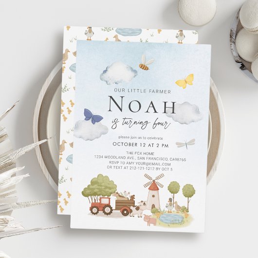 Invitation Petite ferme agricole Animaux d'anniversaire pour 