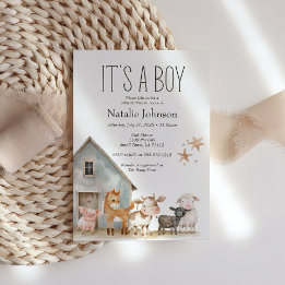 Invitation Petite ferme Nursery Animaux Baby shower garçon