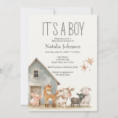 Invitation Petite ferme Nursery Animaux Baby shower garçon (Devant)