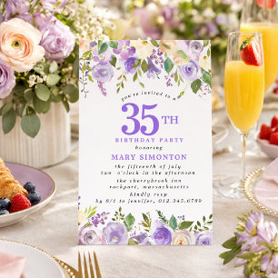 Invitation PETITE Fête d'anniversaire 35 ans Rose Fleur Viole