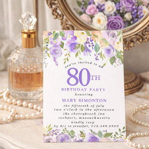 Invitation PETITE Fête d'anniversaire 80 ans Fleurs de rose v