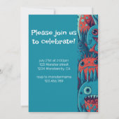 Invitation Petite fête d'anniversaire monstre bleu rouge (Dos)
