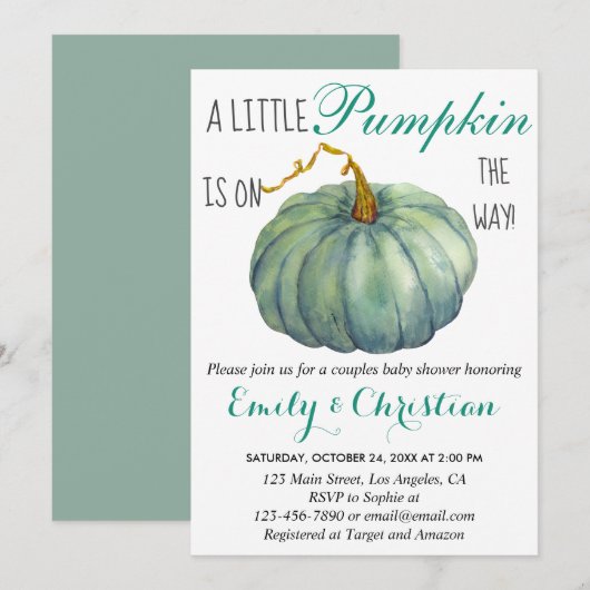 Invitation Petite Fête de Bébé de Couples de Citrouille d'Aut (Devant / Derrière)