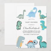 Invitation Petite Fête de Bébé Dinosaure Mignon (Devant / Derrière)