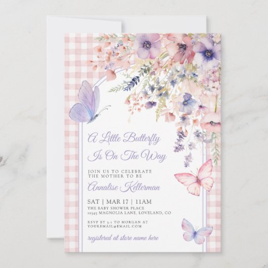 Invitation Petite Fête de Bébé Fleur de Papillon (Devant)