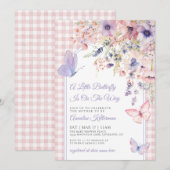 Invitation Petite Fête de Bébé Fleur de Papillon (Devant / Derrière)