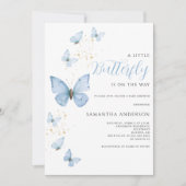 Invitation Petite Fête de Bébé Garçon Papillon Bleu (Devant)
