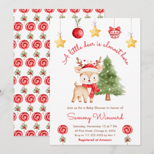 Invitation Petite Fête de Bébé Renne de Noël (Devant / Derrière)
