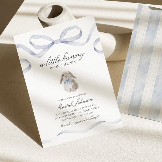 Invitation Petite Fête de Naissance de Lapin | Garçon Bleu Pr