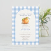 Invitation Petite Fête de Naissance Garçon Gingham Bleu Citro (Debout devant)