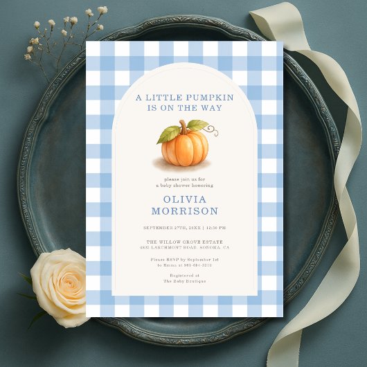 Invitation Petite Fête de Naissance Garçon Gingham Bleu Citro