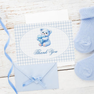 Invitation Petite Fête de Naissance Ourson en Vichy Bleu