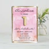 Invitation Petite fille 1er anniversaire rose et or (Debout devant)