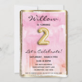 Invitation Petite fille 2e anniversaire rose et or (Devant)