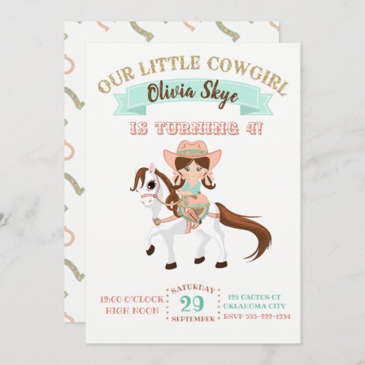 Invitation Petite fille au cheval Filles Anniversaire (Devant / Derrière)