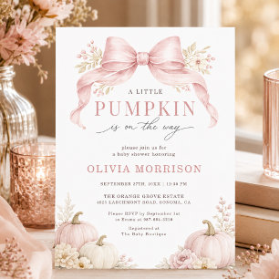 Invitation Petite Fille au Ruban Rose Citrouille Baby Shower