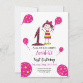 Invitation Petite fille avec ballons (Devant)