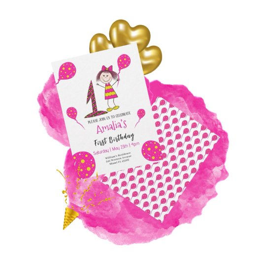 Invitation Petite fille avec ballons
