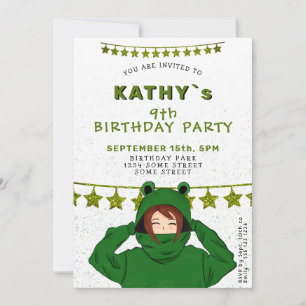 Invitation Petite fille avec grenouille verte Hoody Dessin An