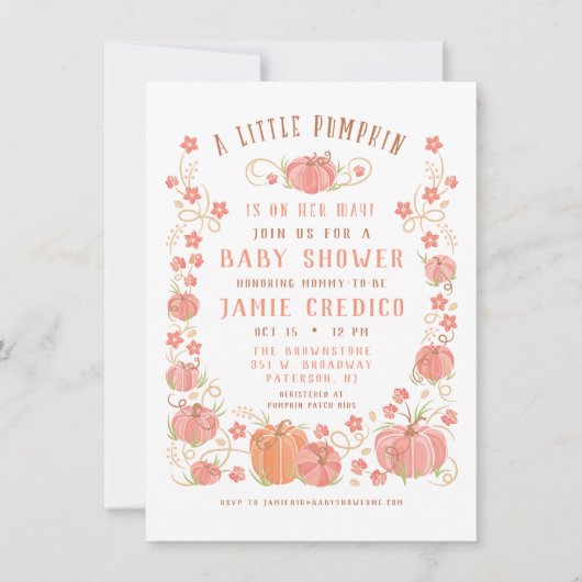 Invitation Petite fille Baby shower Citrouille (Devant)