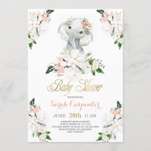 Invitation Petite fille Baby shower d'éléphant