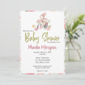 Invitation Petite fille baby shower invitation, Lapin (Debout devant)
