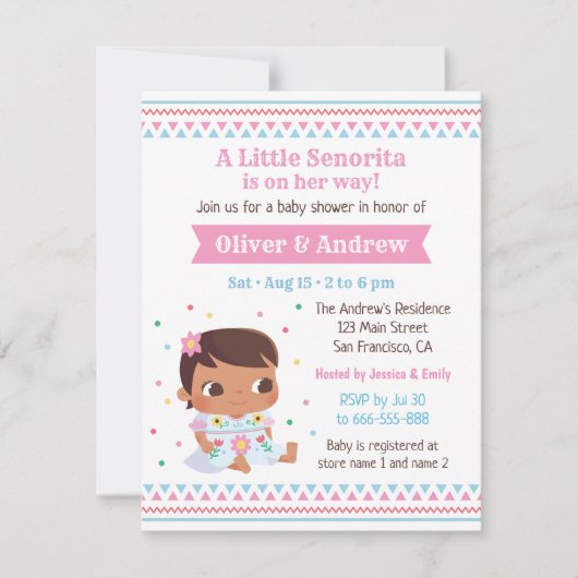 Invitation Petite fille-bébé de Senorita Baby shower mexicain (Devant)