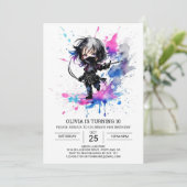 Invitation Petite fille bohème Ninja Anniversaire (Debout devant)