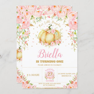 Invitation Petite fille Citrouille 1er anniversaire rose flor