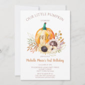 Invitation Petite fille Citrouille premier anniversaire (Devant)