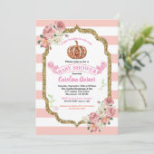 Invitation Petite fille citrouille qui se douche rose et or (Debout devant)