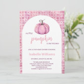 Invitation Petite fille Citrouille rose Baby shower (Debout devant)